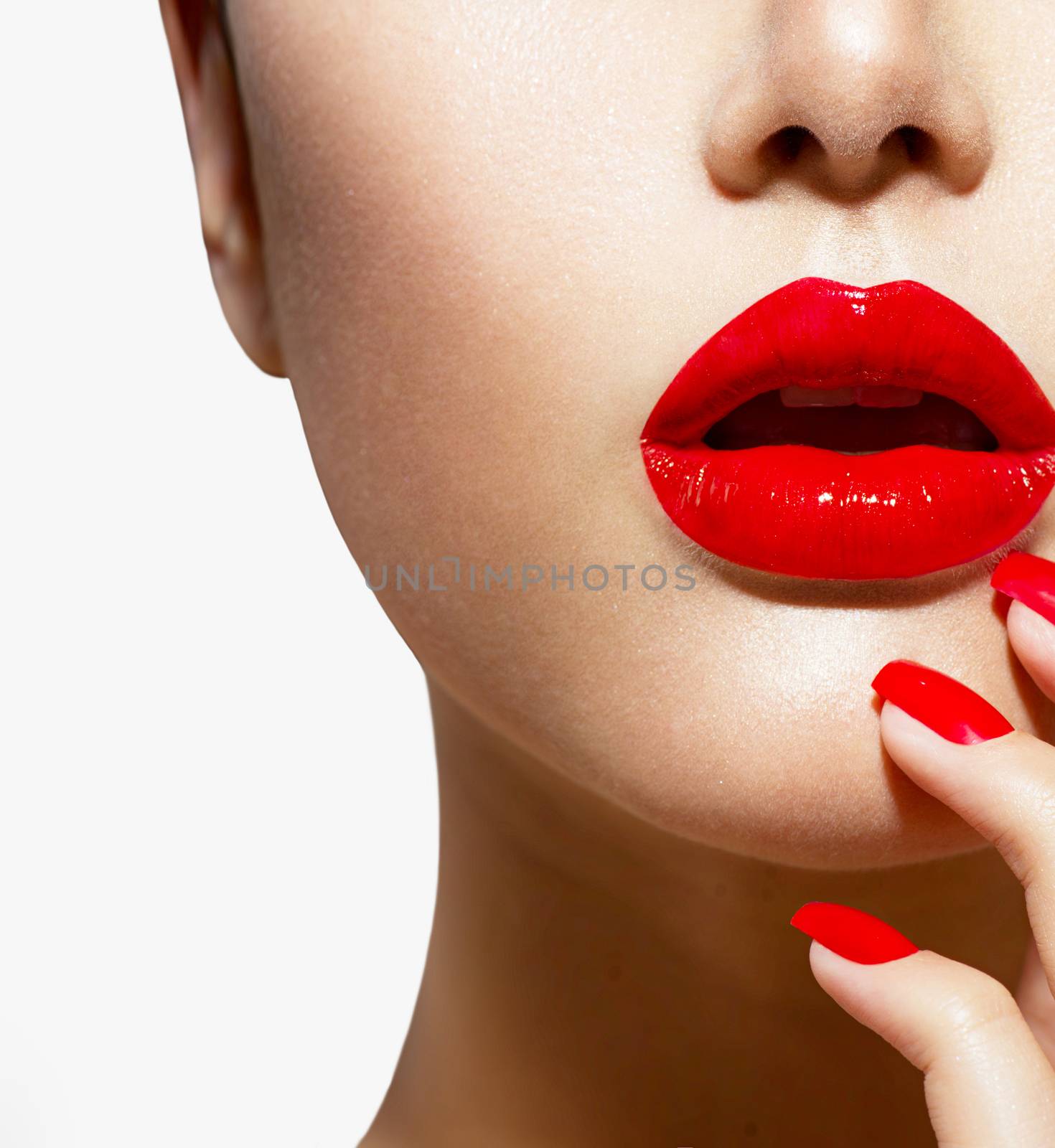 Red Sexy Lips and Nails closeup. Manicure and Makeup by SubbotinaA