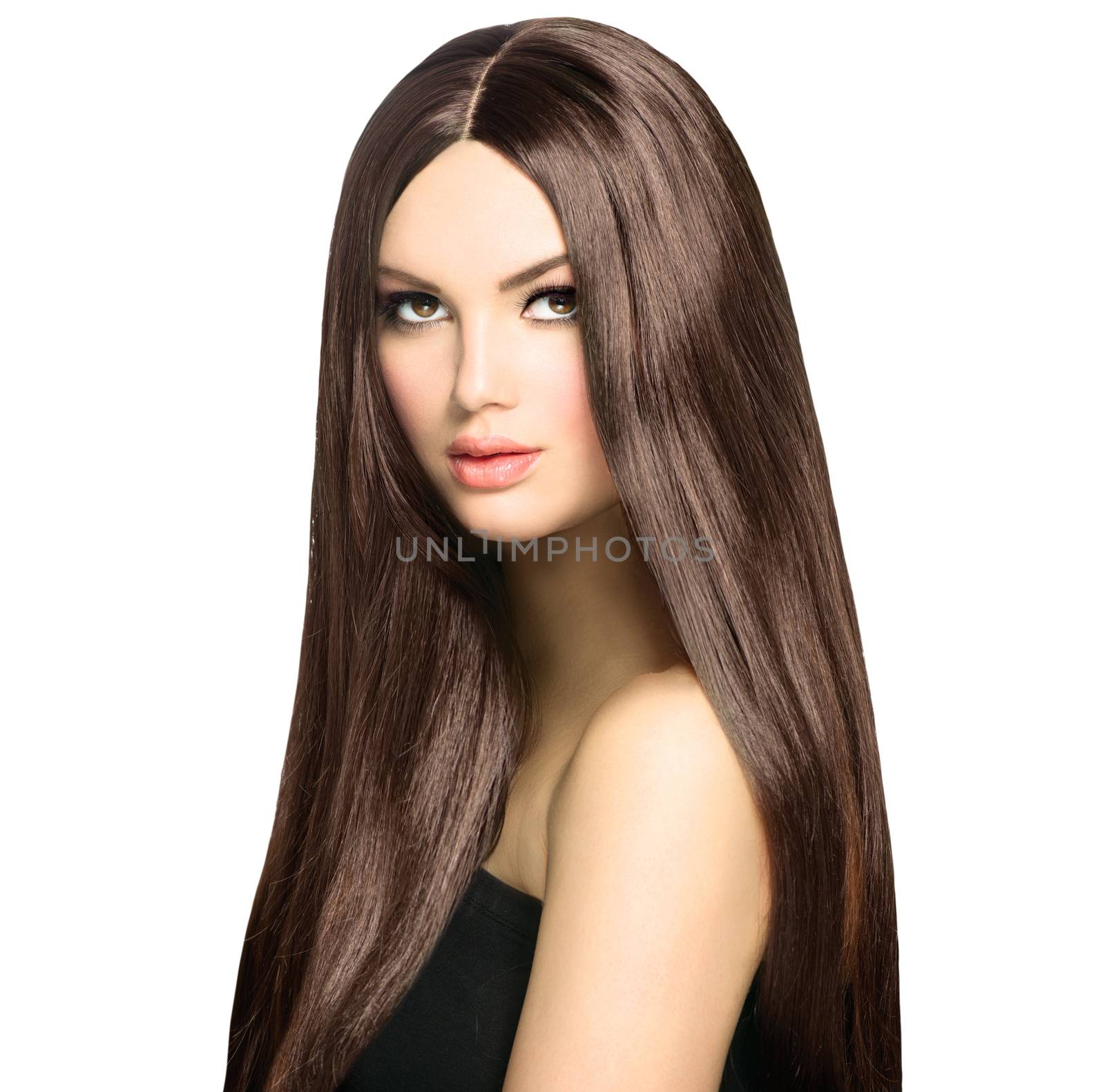 Beauty Woman with Long Healthy and Shiny Smooth Brown Hair by SubbotinaA