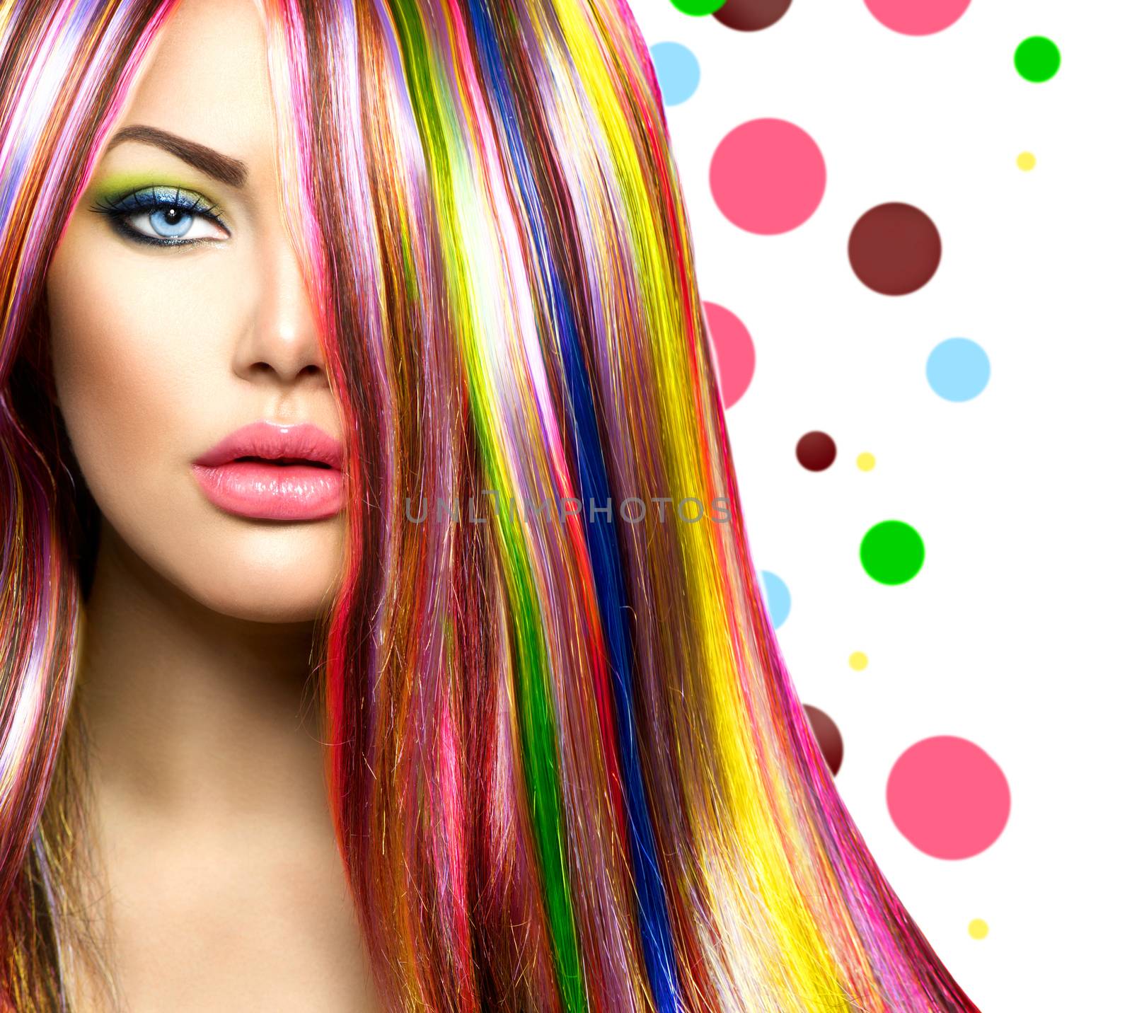Colorful Hair and Makeup. Beauty Fashion Model Girl by SubbotinaA