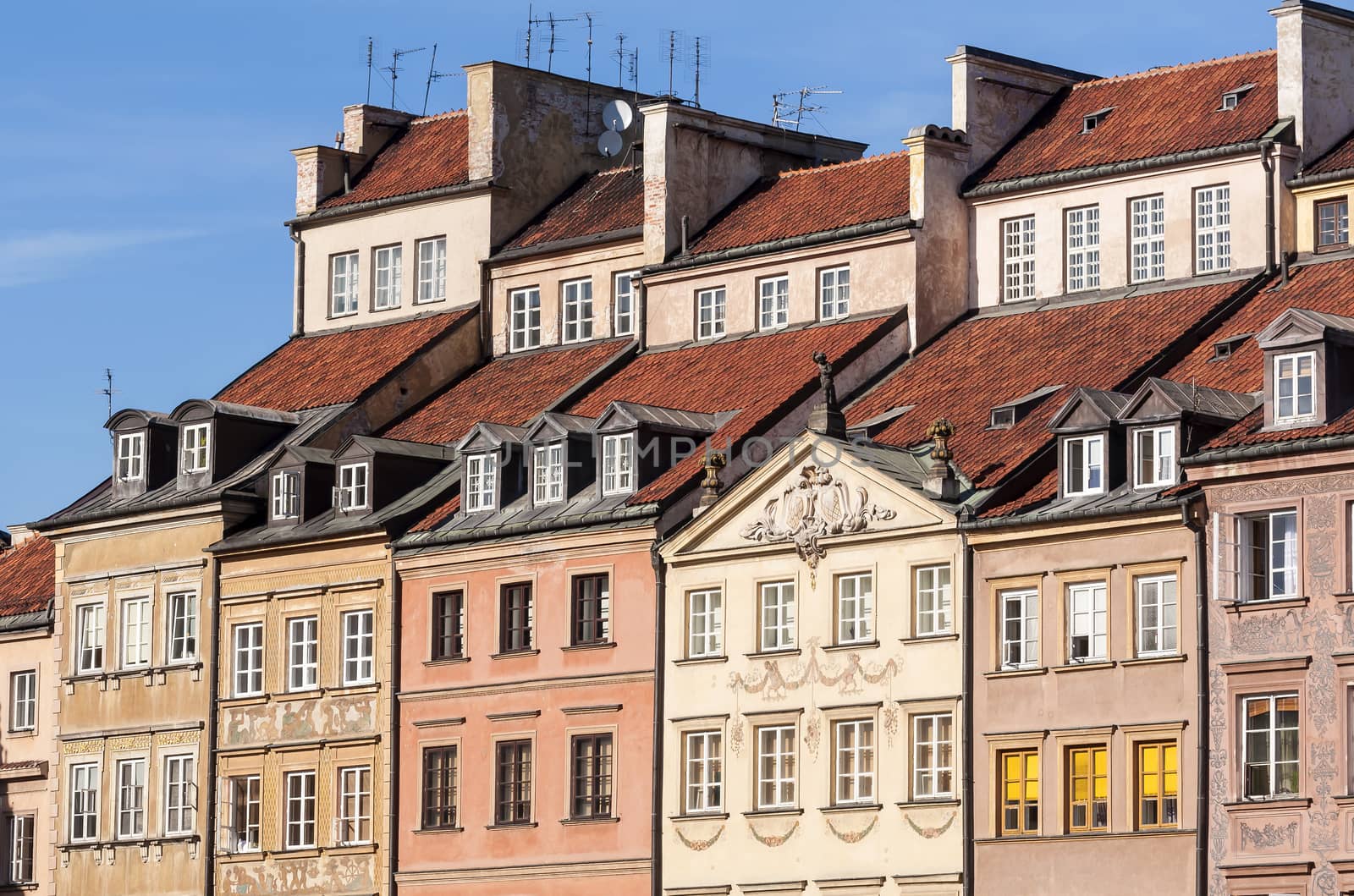 Houses in the Old Town of Warsaw, Poland.