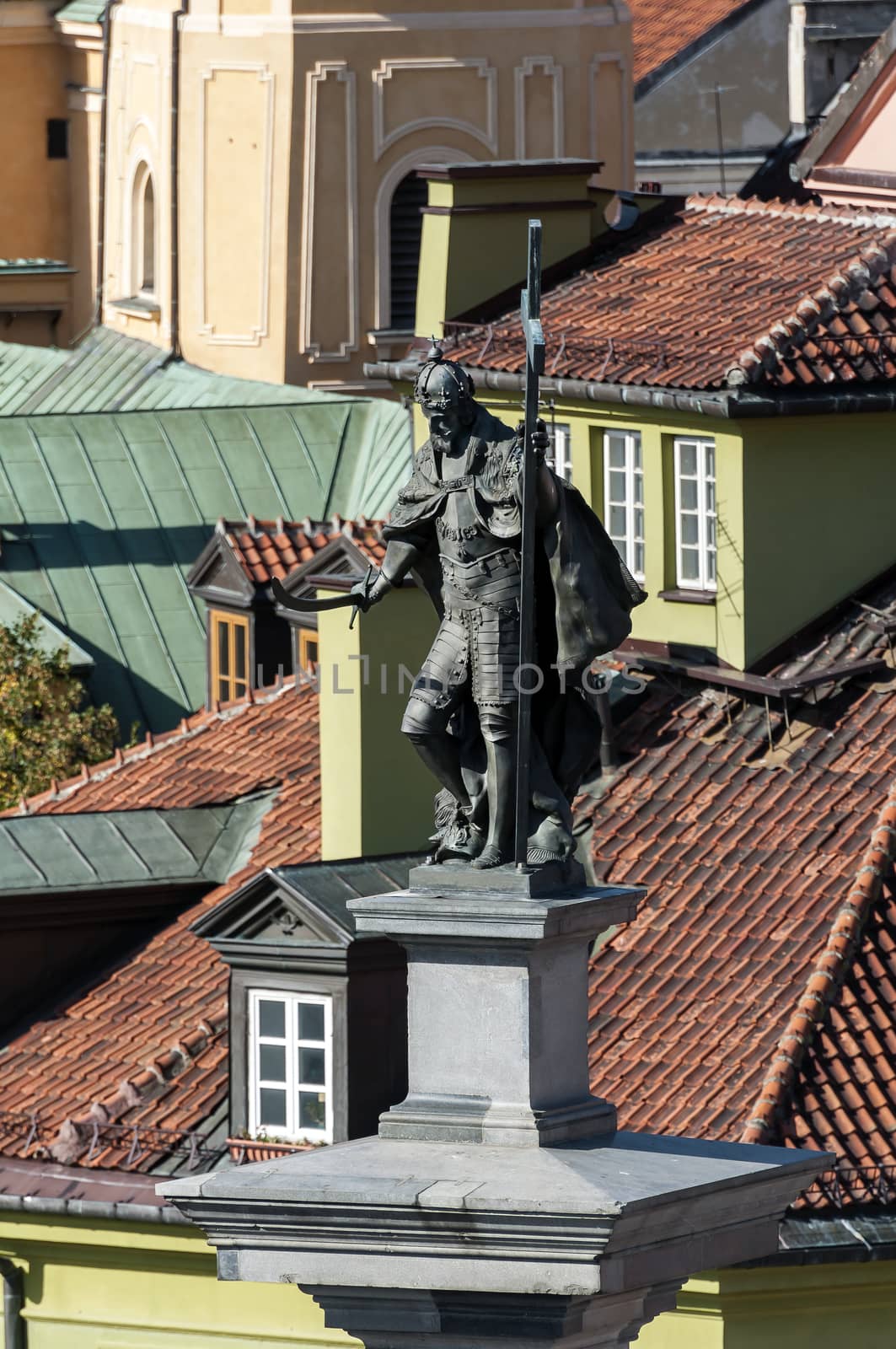 Statue of Zygmunt III Vasa at the top of the Zygmunt's column in Warsaw Old Town, Poland.