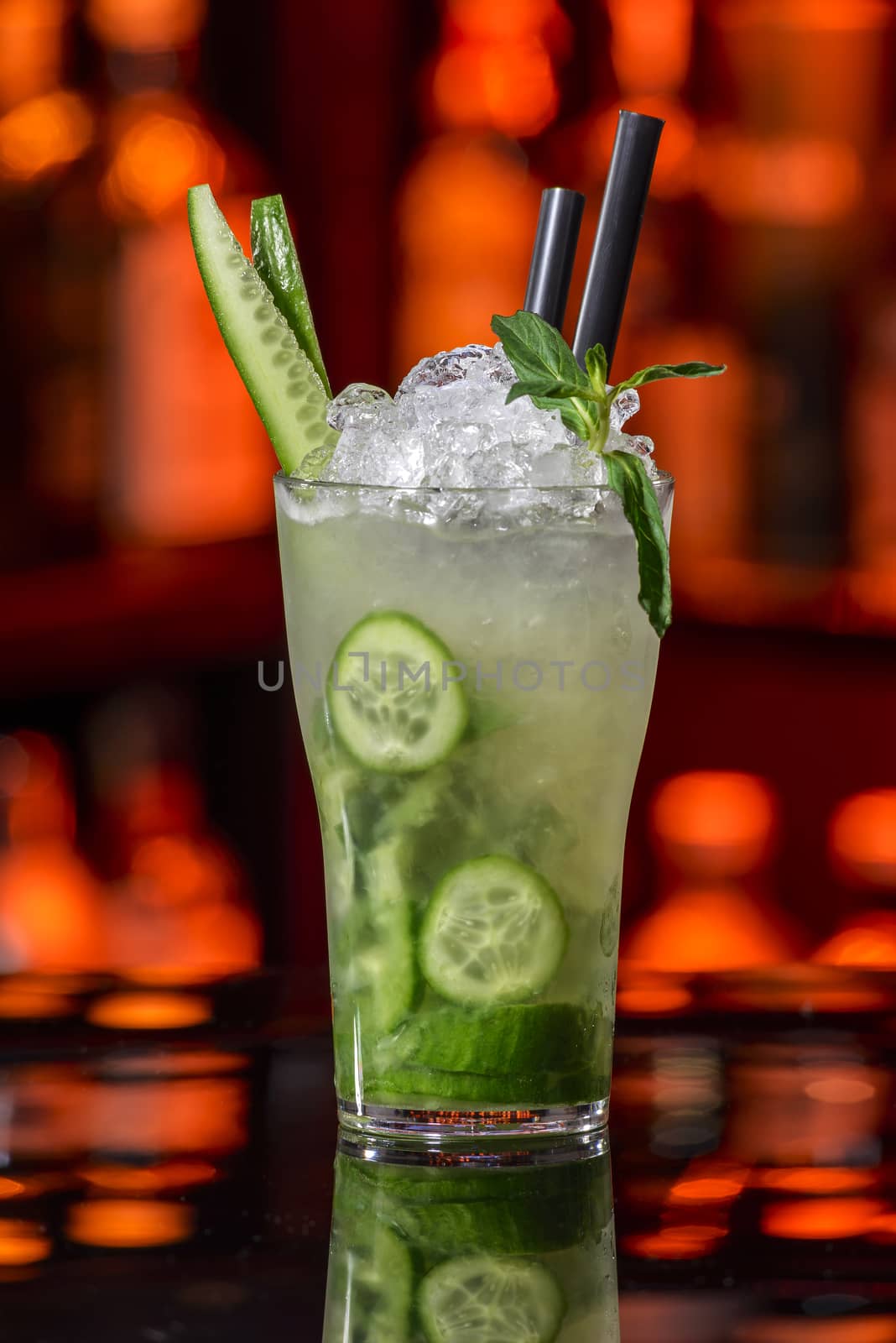 Cucumber Mojito On A Bar Counter