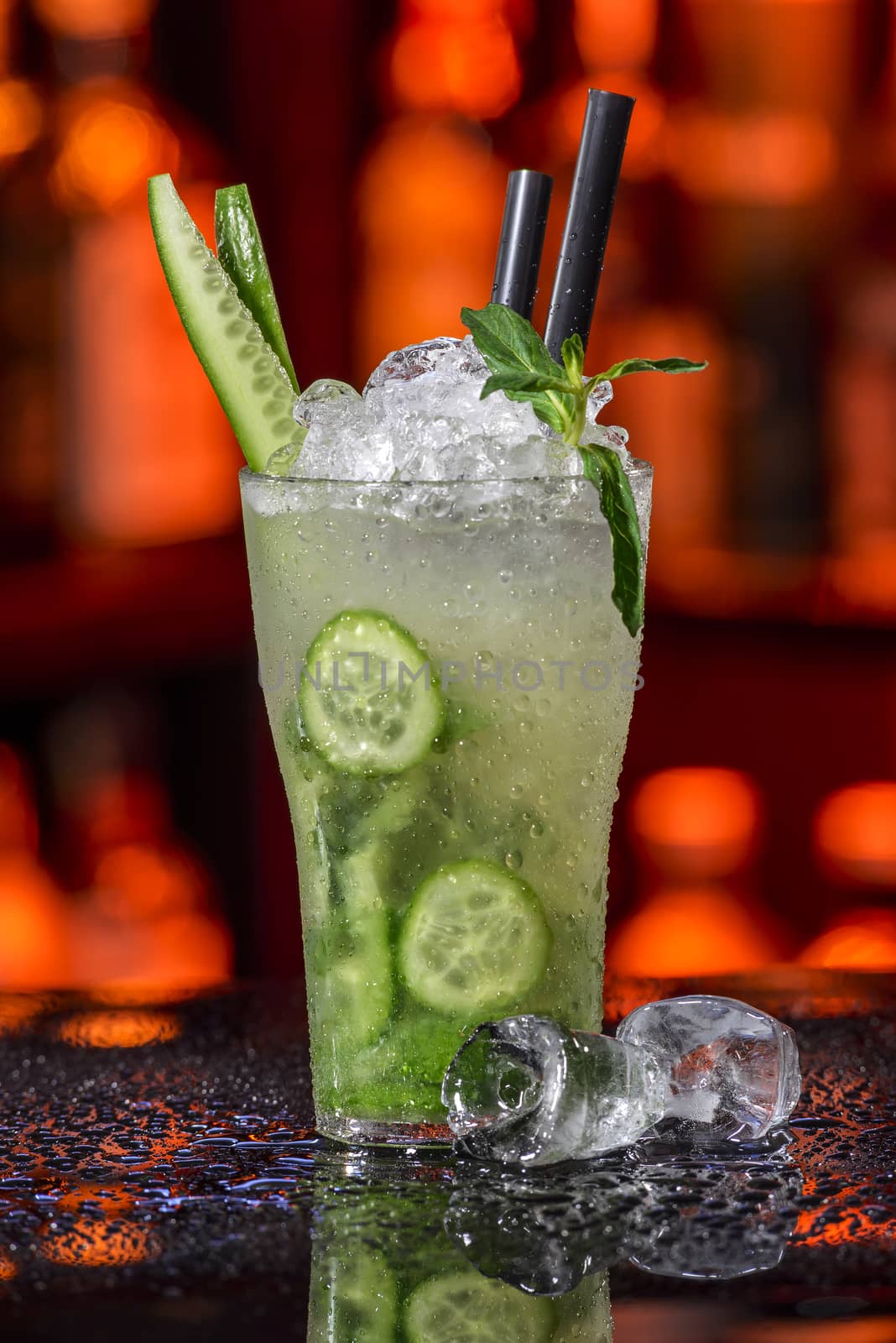 Cucumber Mojito On A Bar Counter