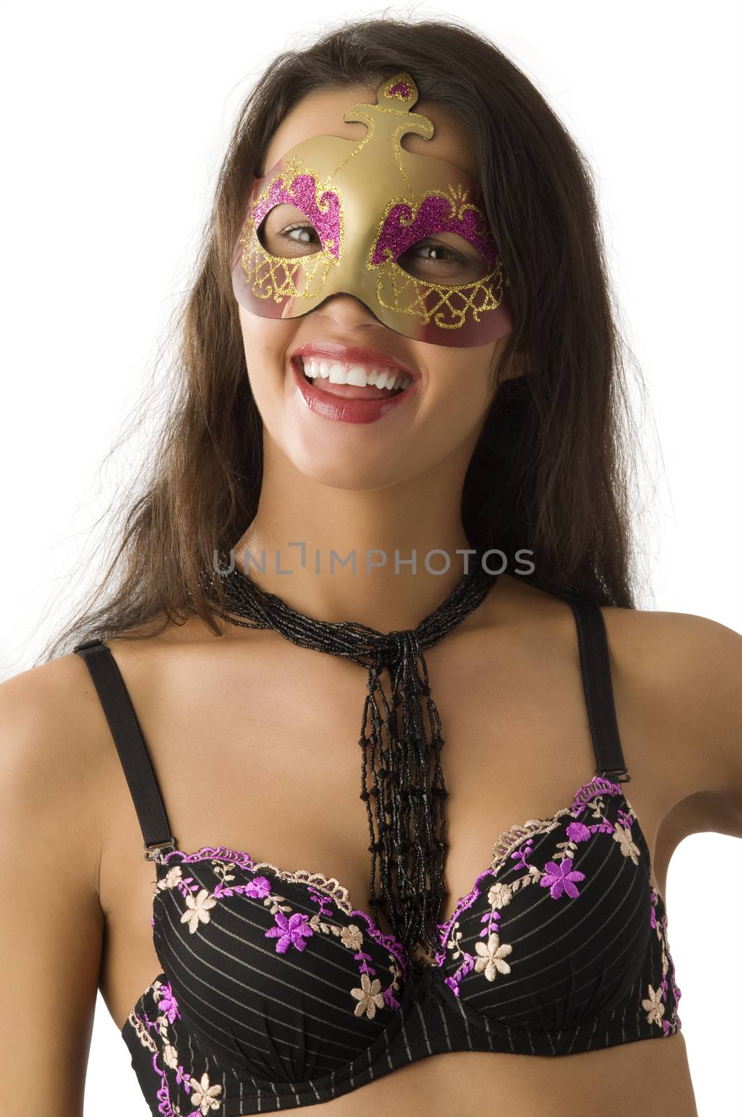 pretty young woman in carnival dress smiling happy to the life