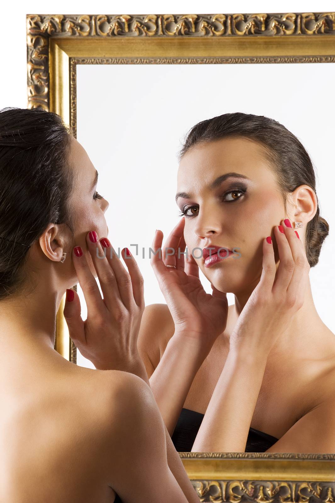 cute brunette at mirror by fotoCD