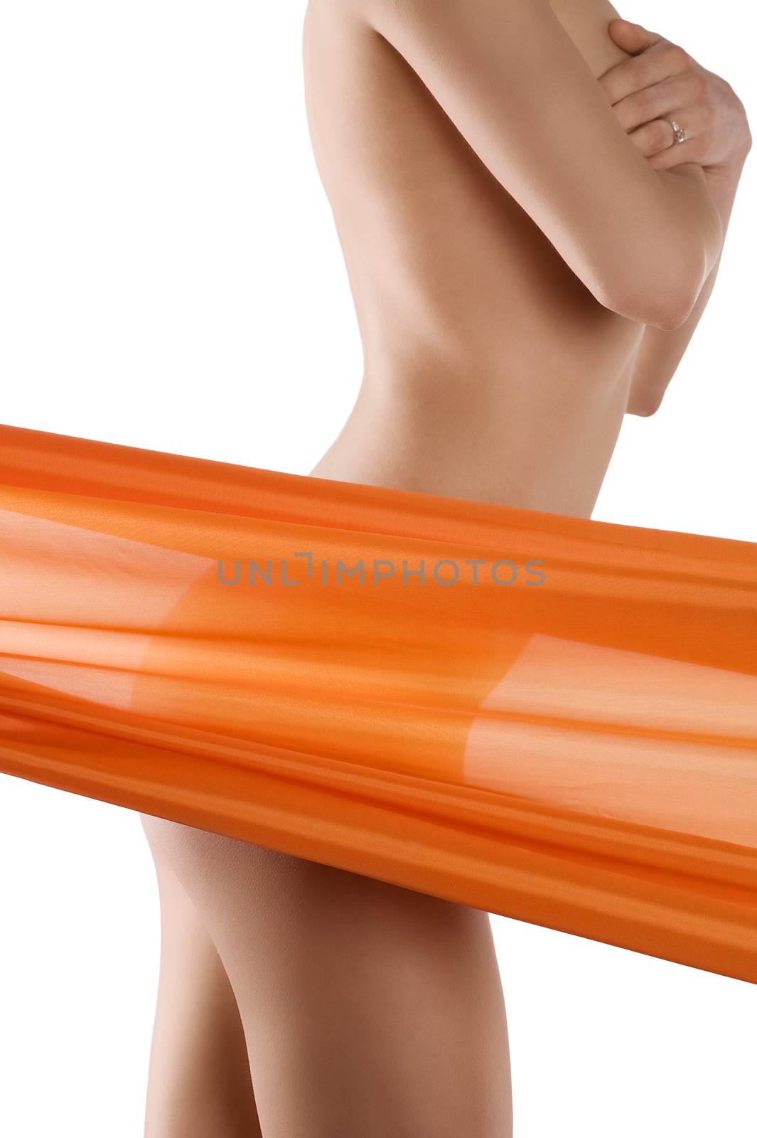 close up on a naked woman body behind a transparent colored material beauty wellness concept