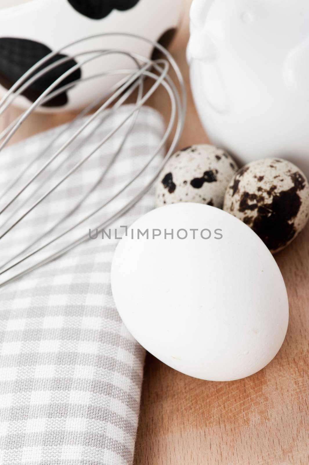 Easter still life with kitchen tools and eggs