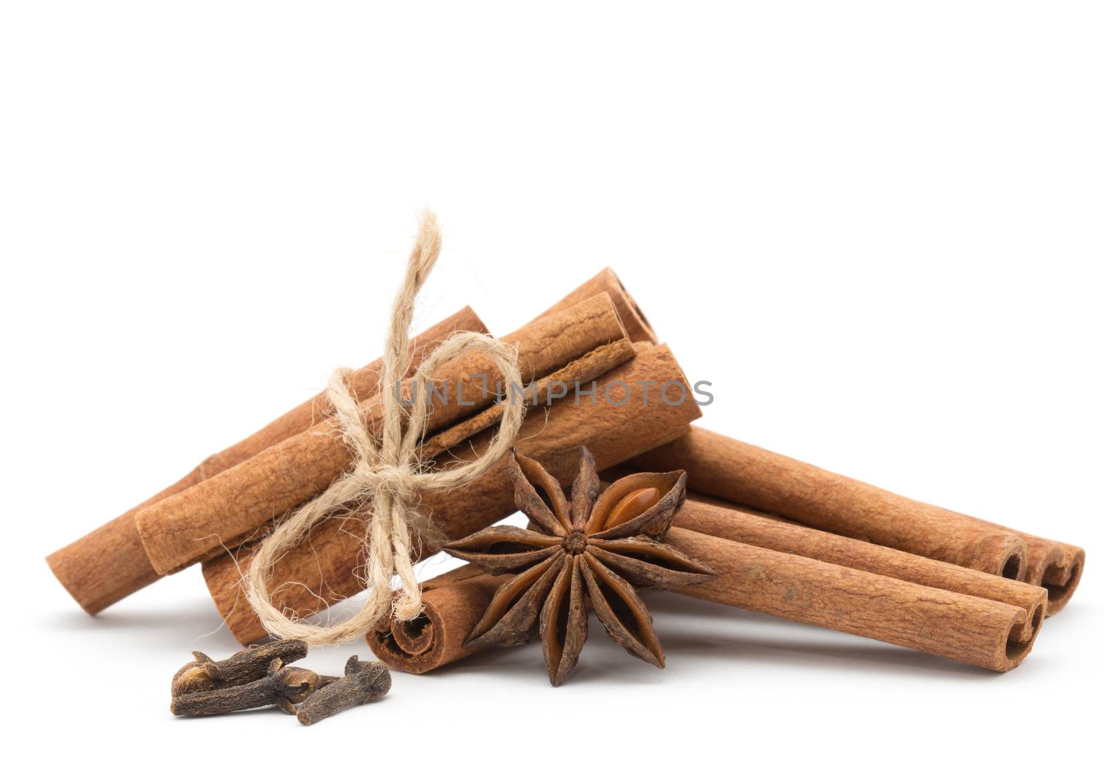 Cloves, anise and cinnamon isolated on white background