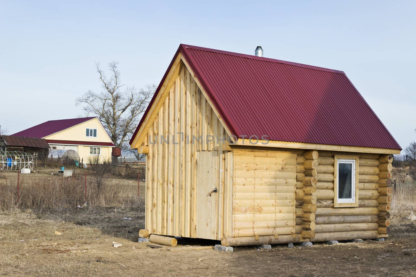 Small wooden vaporarium on a new plot of land