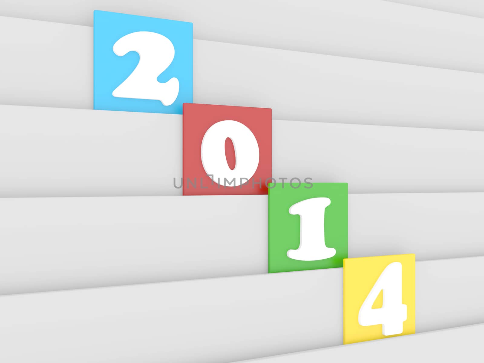 3d new year 2014 date on small colorful block