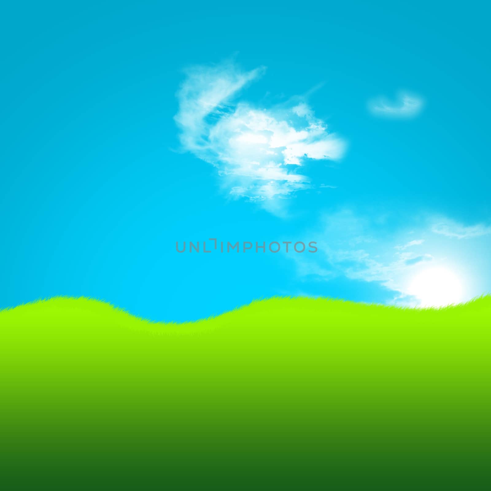 2d artistic field of green grass and sky by motionkarma