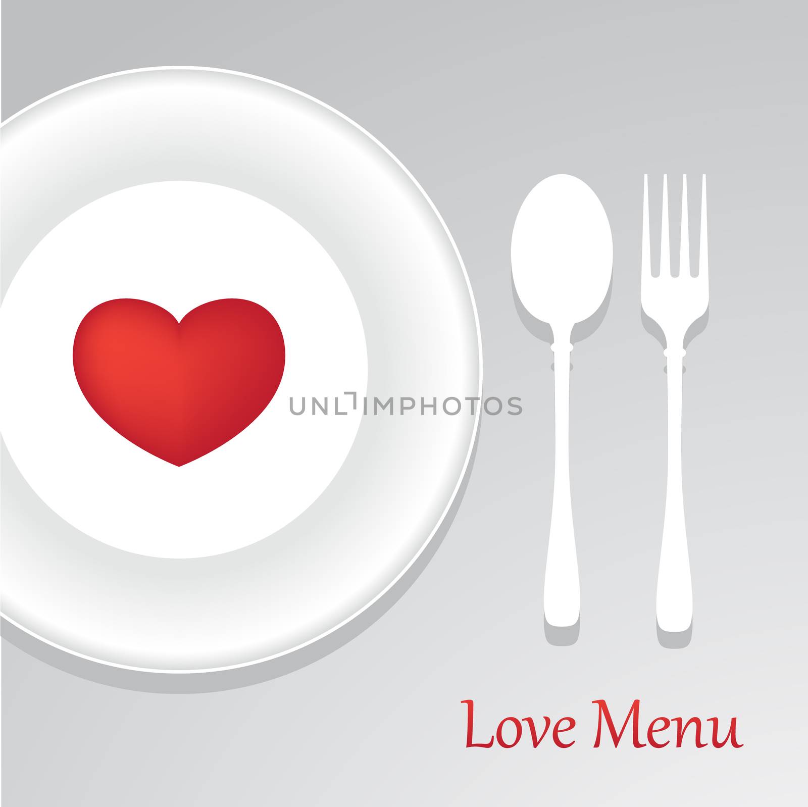 Menu of Love! Heart on a plate. Template for design.