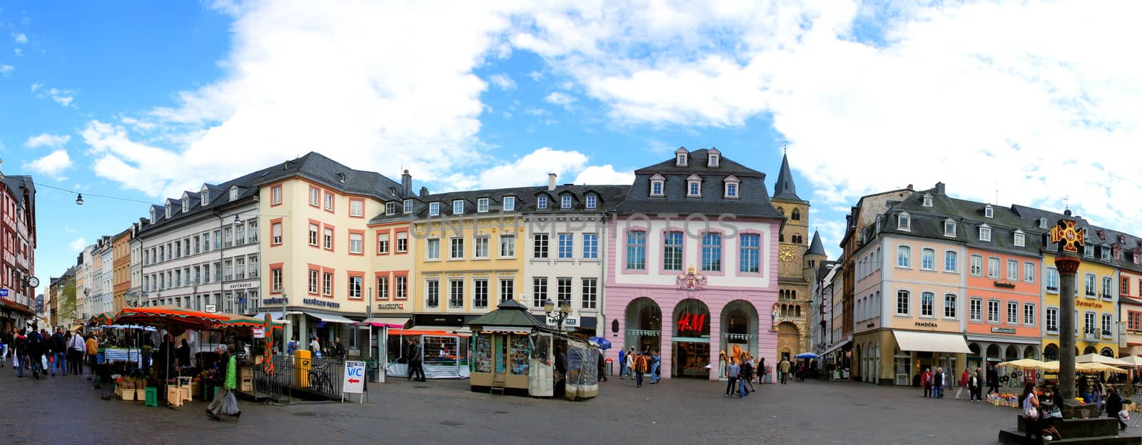 Trier main market panorama with cathedral