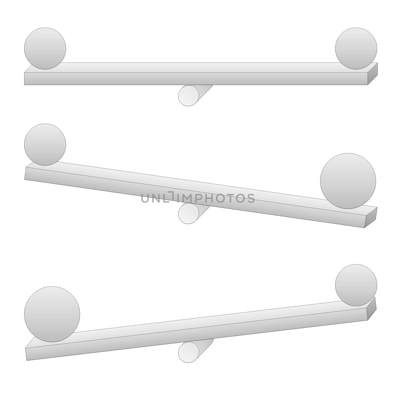 Two grey spheres in balance or not into white background