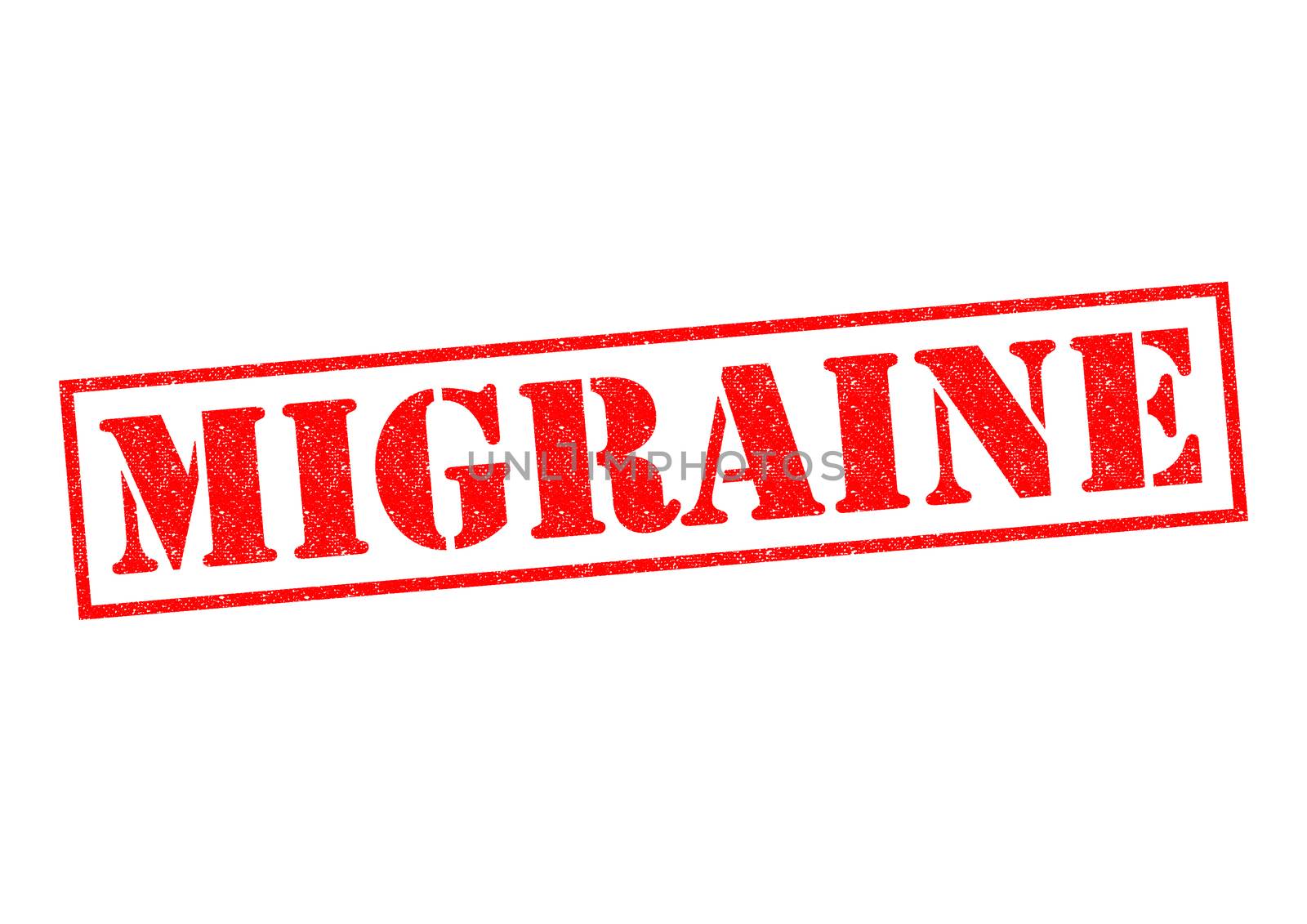MIGRAINE red Rubber Stamp over a white background.