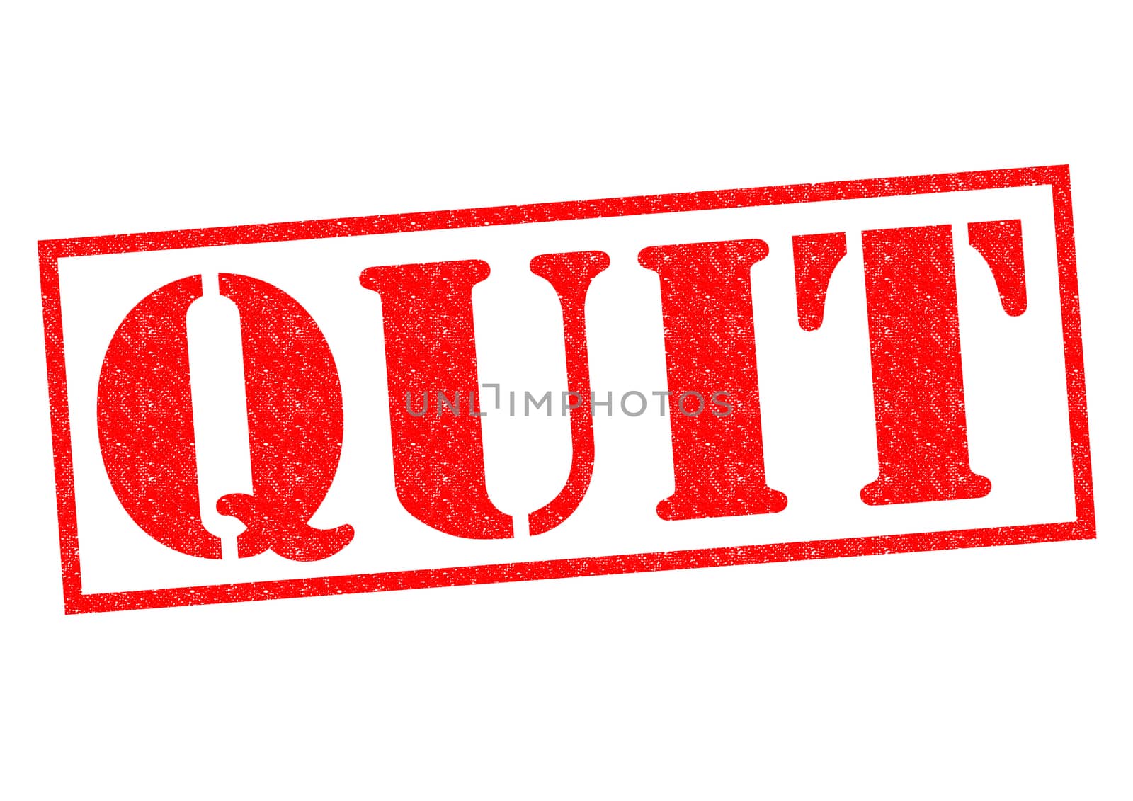 QUIT red Rubber Stamp over a white background.
