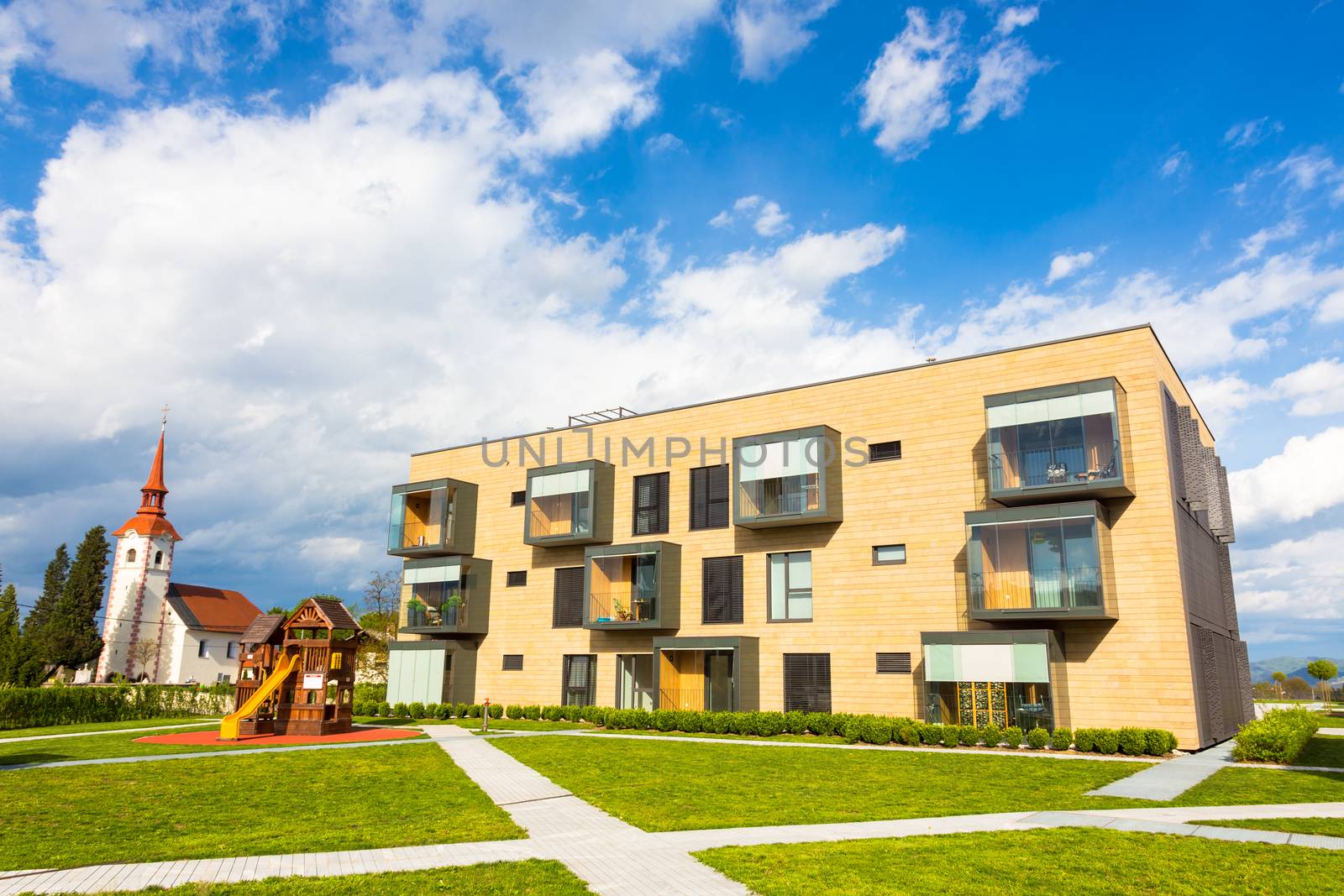 Contemporary eco friendly residential architecture in Ljubljana, Slovenia, Europe.