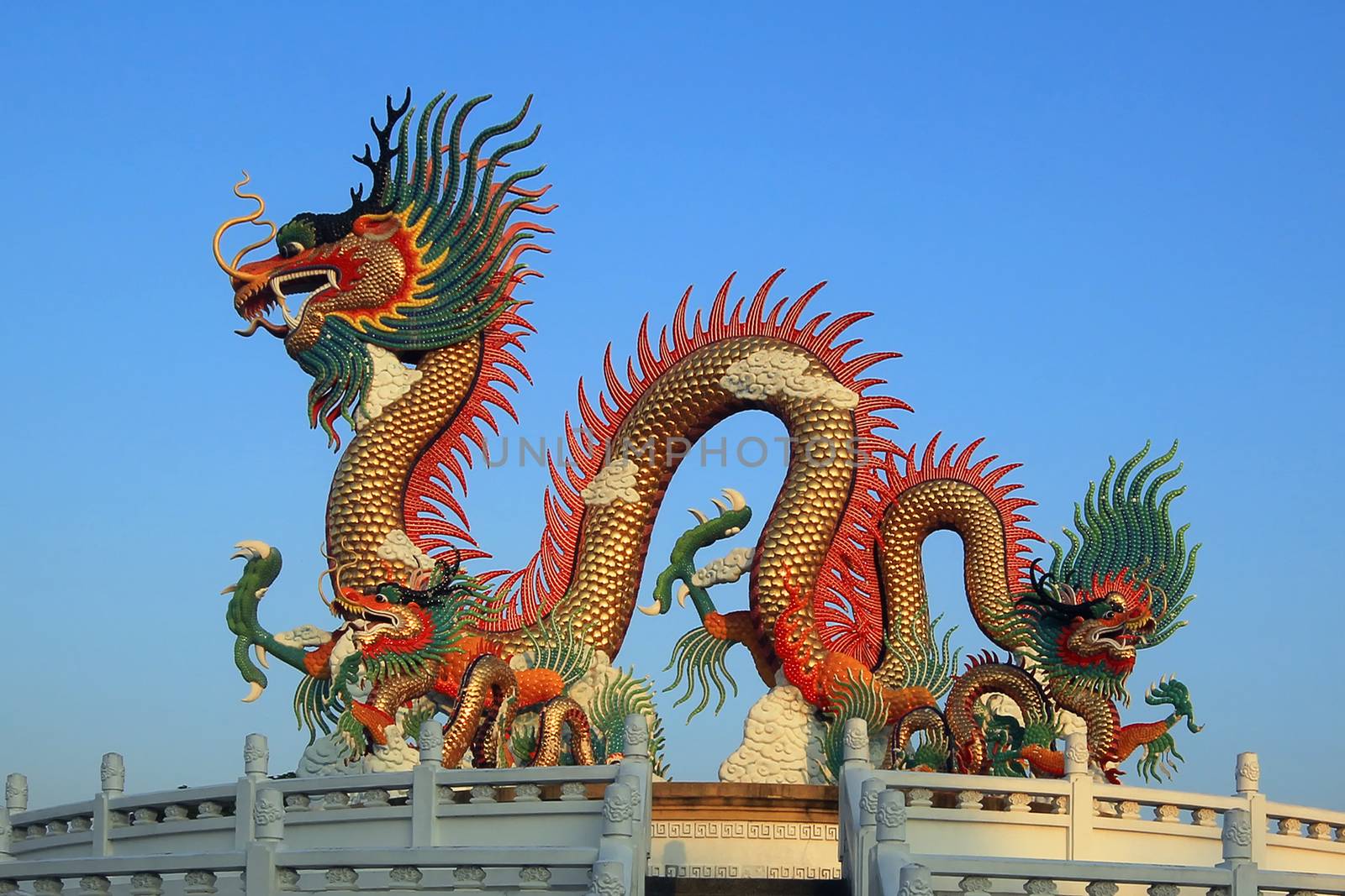 golden dragon on beautiful sky background