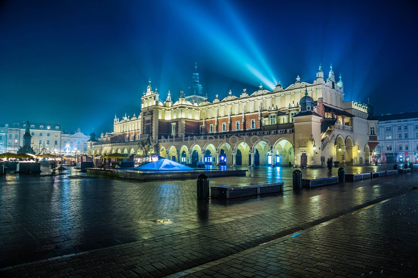 Krakow old city at night. Market Square at night.