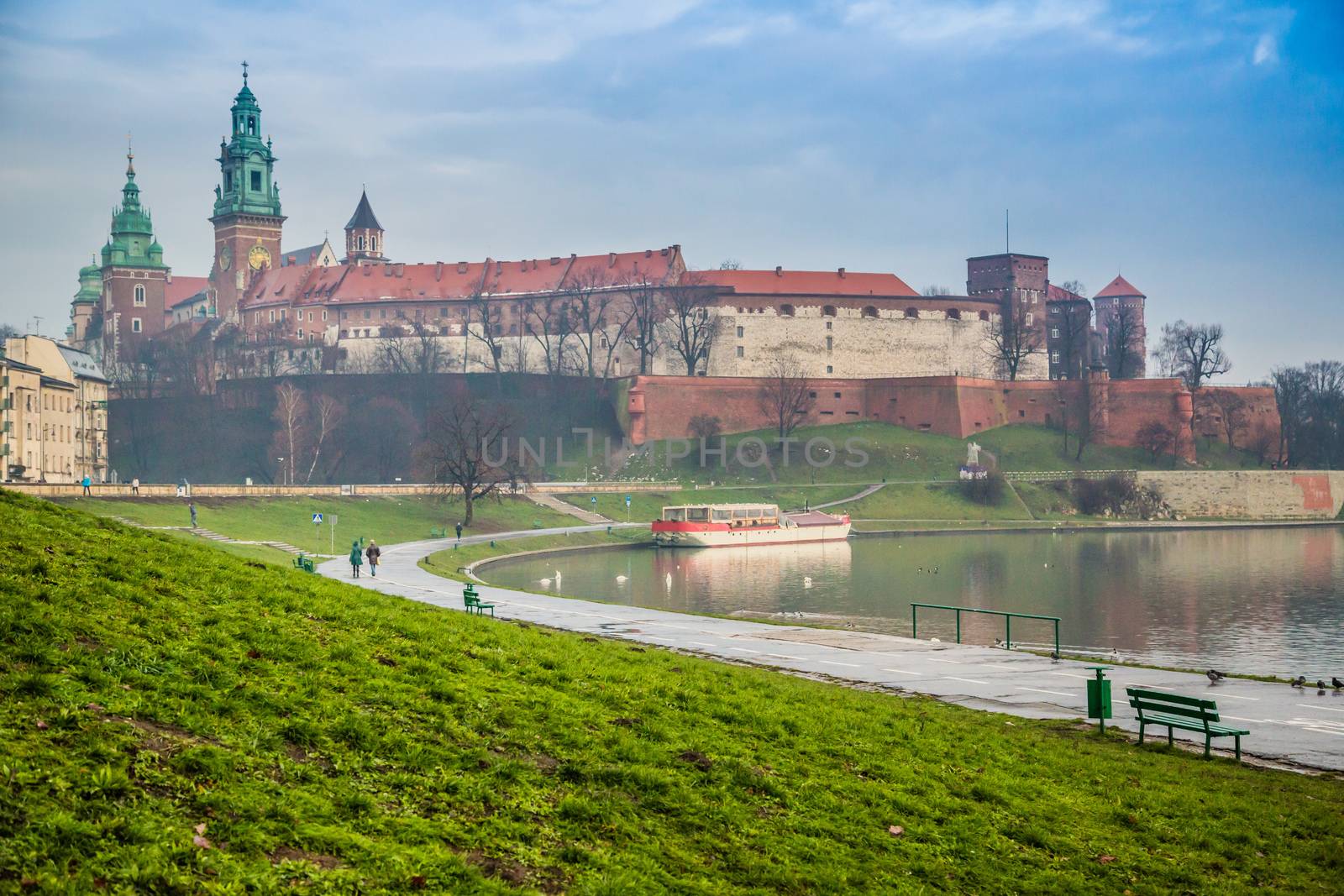 View of the ancient Krakow's castle. Wawel Castle and Wistula . Krakow Poland.