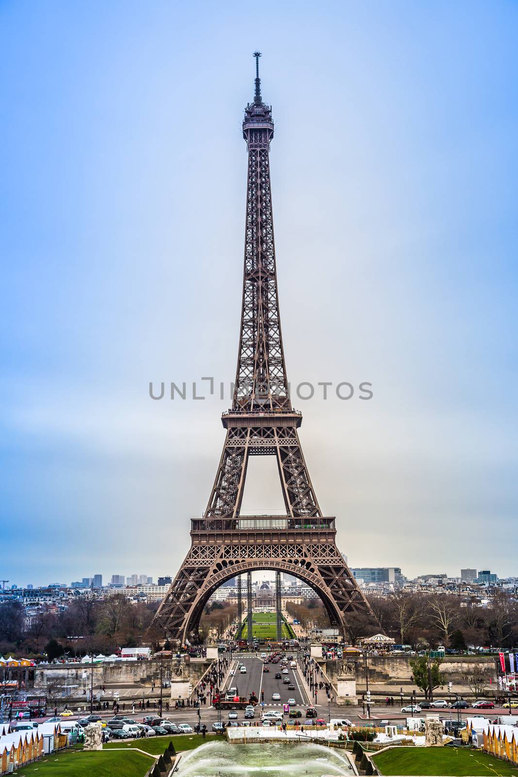 Eiffel Tower in Paris France on a beautiful sunny day