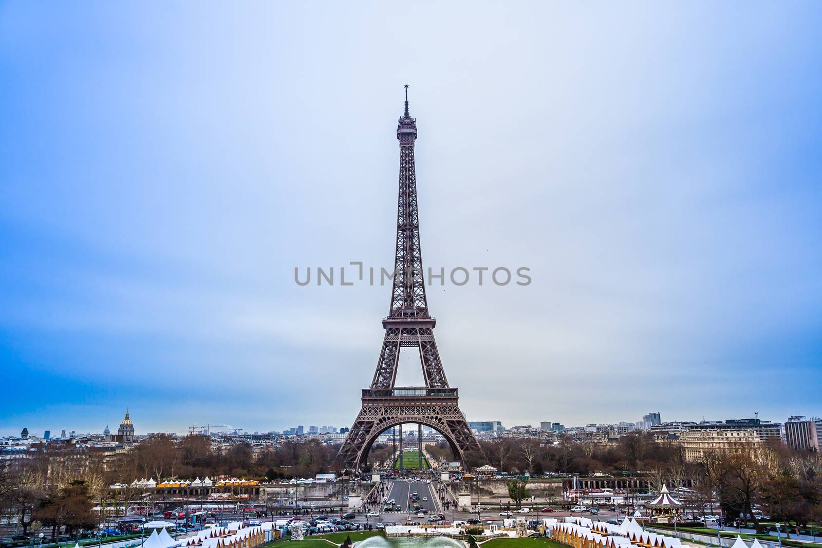 Eiffel Tower in Paris France on a beautiful sunny day