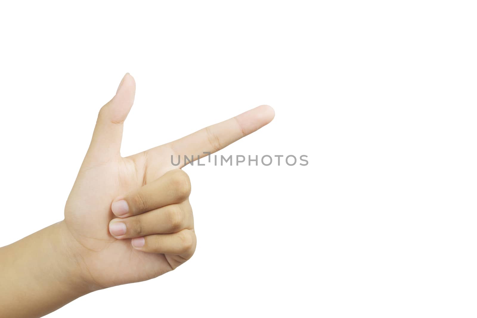 Human simulating pressing button, with clipping path
