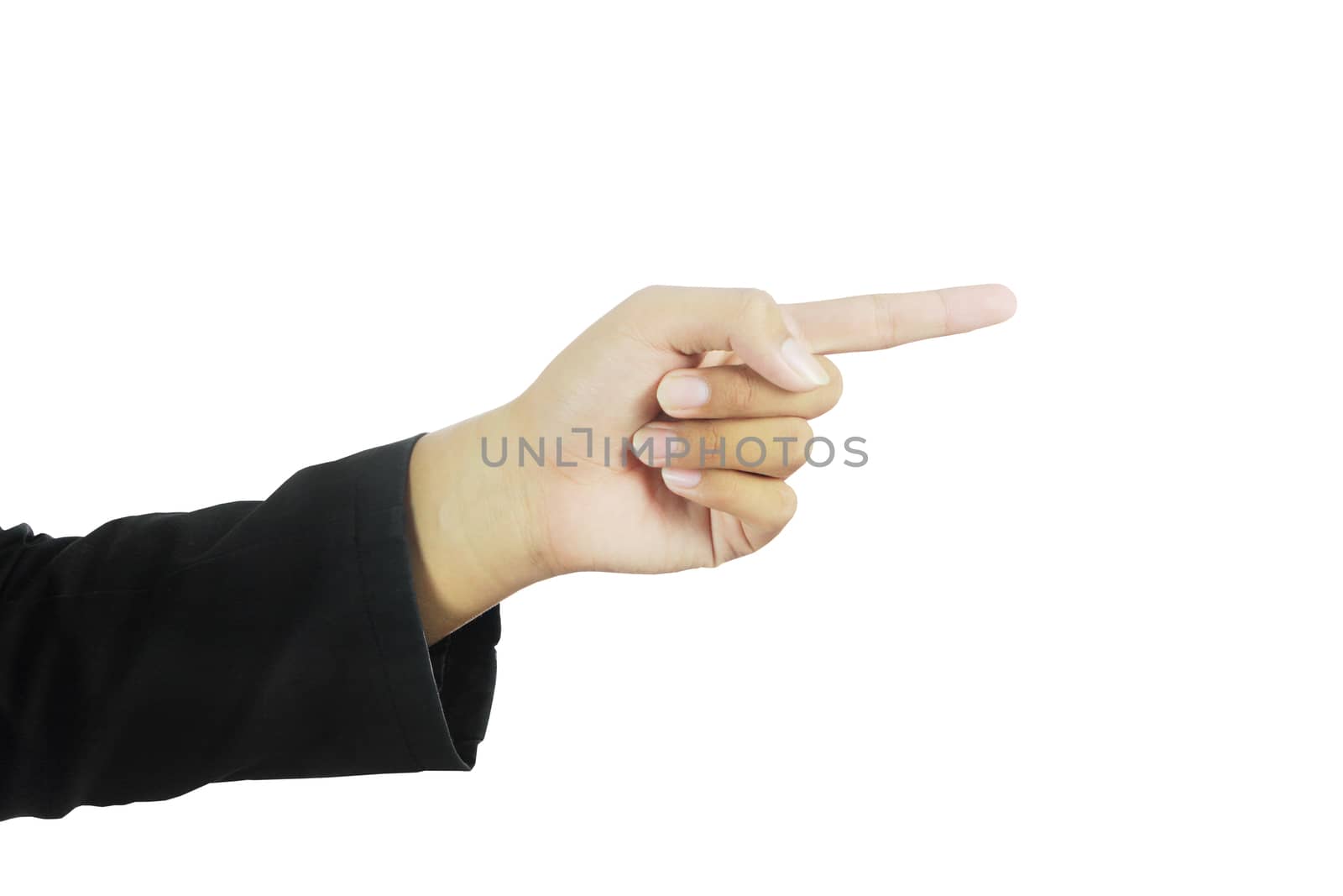 Business hand simulating pressing a button, with clipping path
