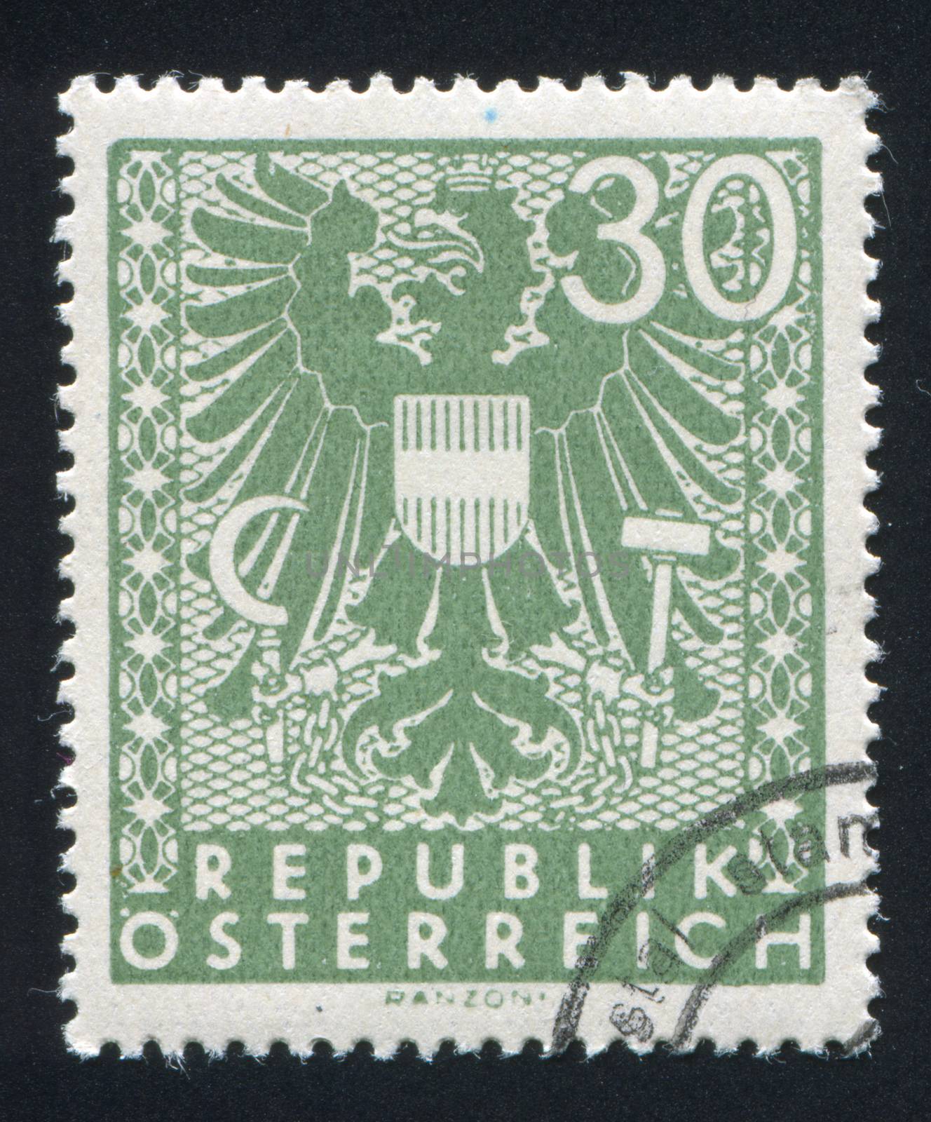 AUSTRIA - CIRCA 1945: stamp printed by Austria, shows ornament and eagle, circa 1945