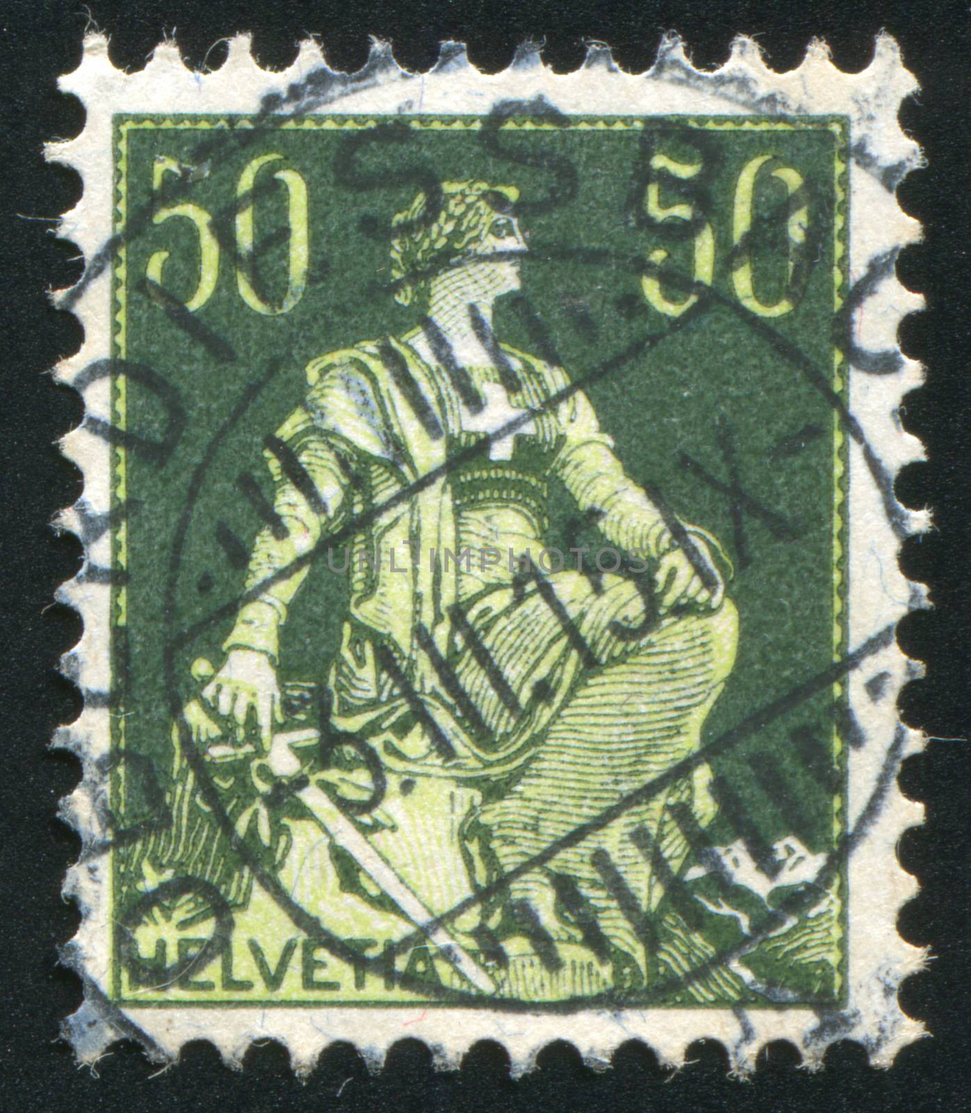 SWITZERLAND - CIRCA 1907: stamp printed by Switzerland, shows Helvetia, circa 1907.