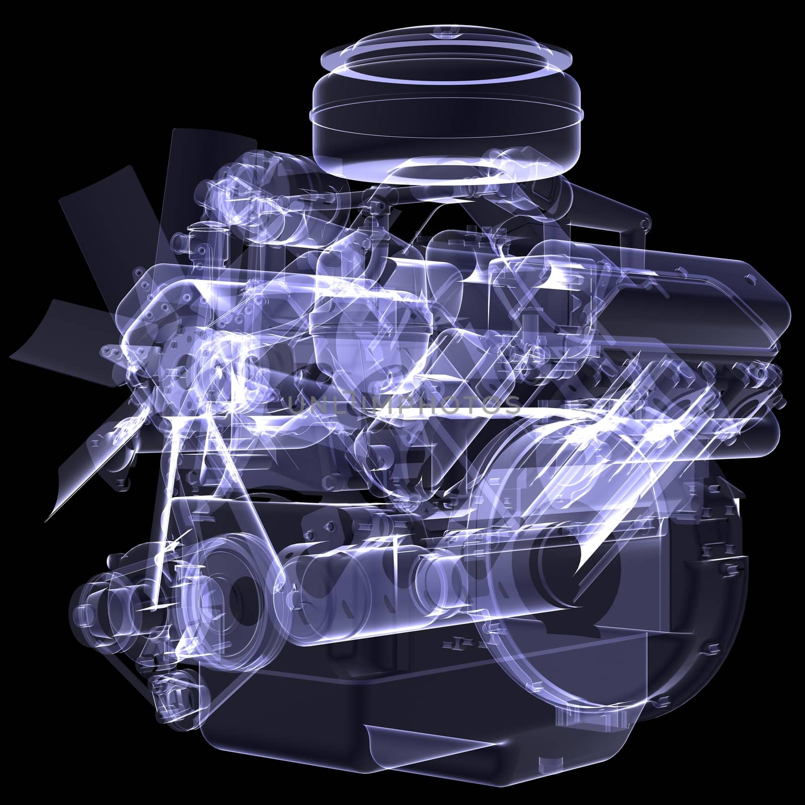 Diesel engine. X-ray render by cherezoff