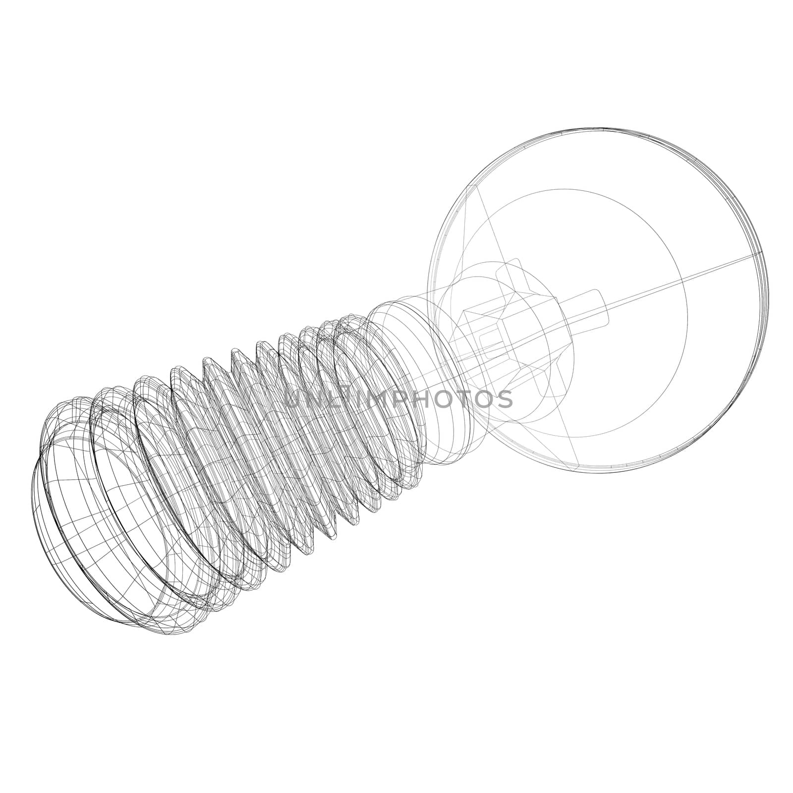 Wire-frame screw. Isolated render on a white background