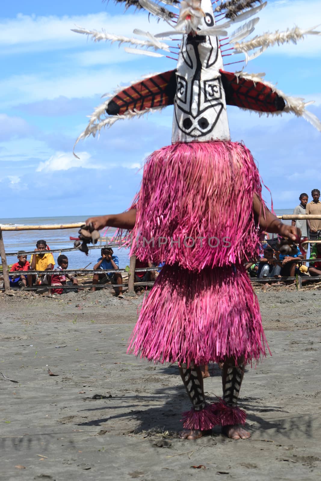 Traditional tribal dance at mask festival.
7th Gulf Mask Festival, Toare Village, Gulf Province, Papua New Guinea on June 19, 2011