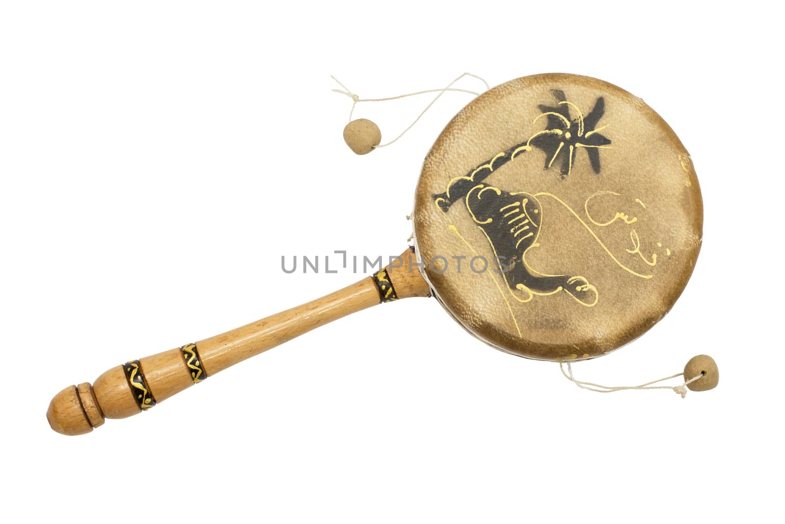 Small drum made of wood and leather. Isolated on white background