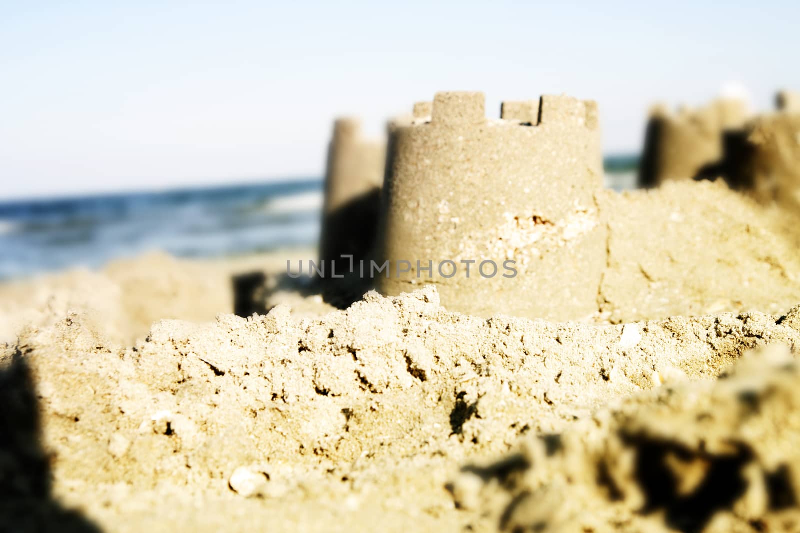 Sand castle on the beach.
