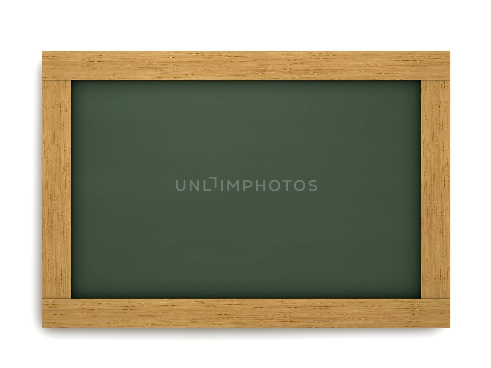 Education, training and school blank wooden blackboard or chalkboard with central green surface on white background.