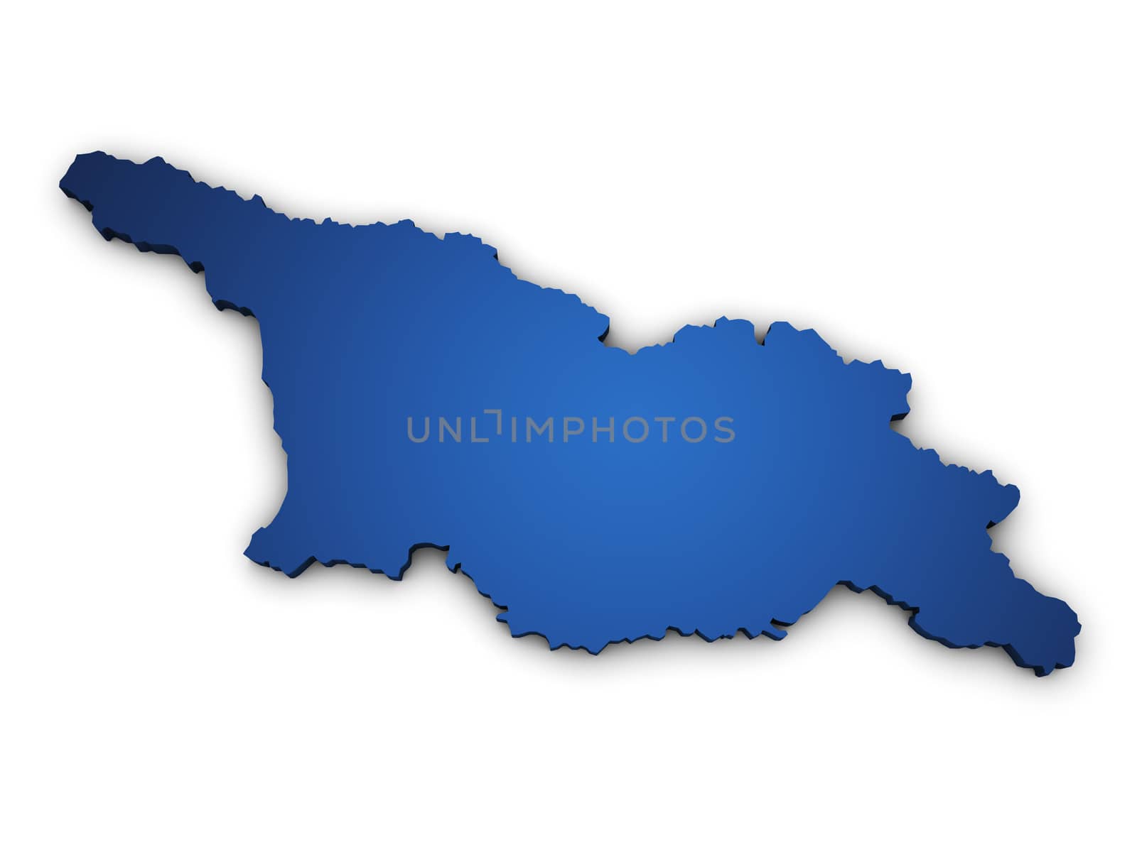 Shape 3d of Georgia map colored in blue and isolated on white background.