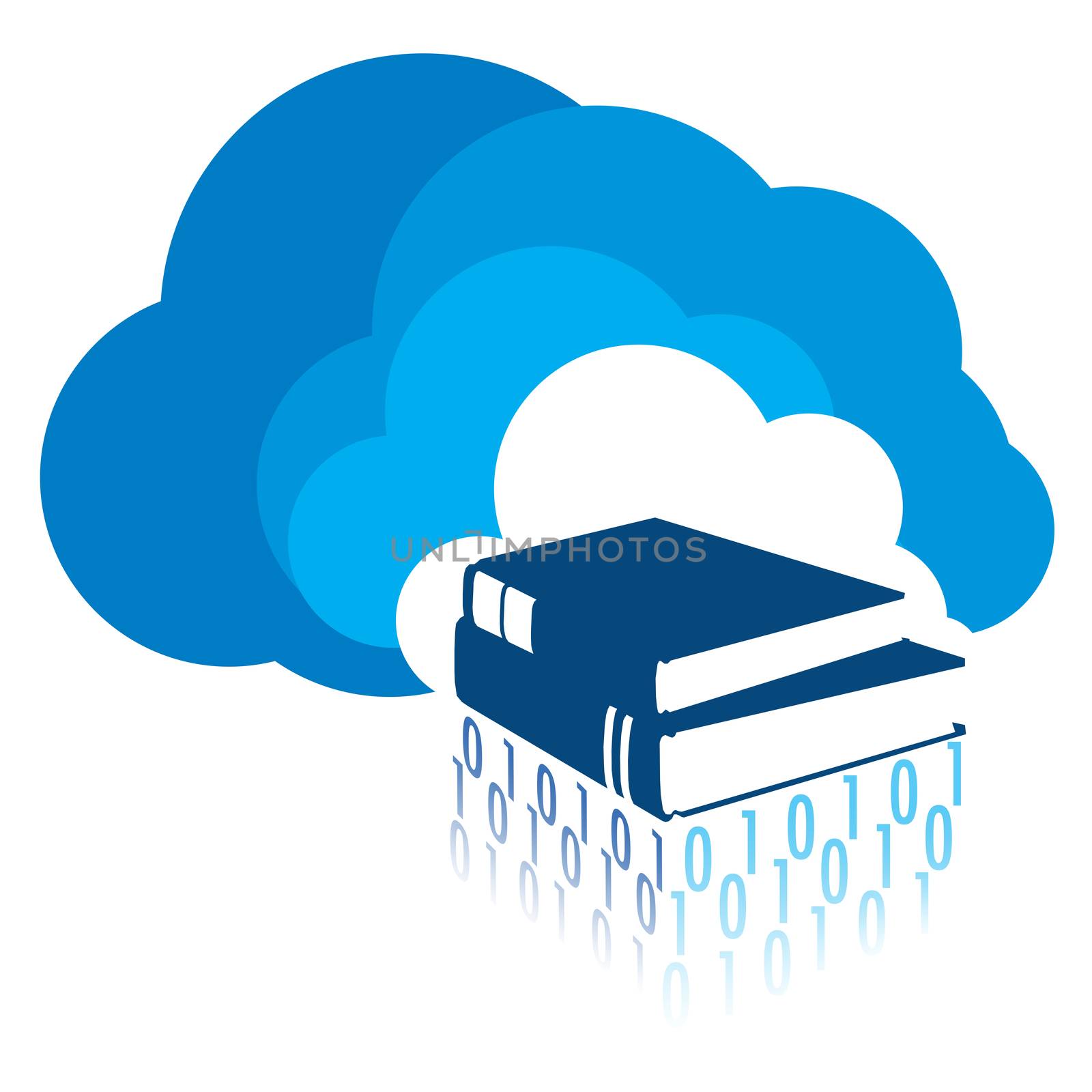 Study and research material placed on a cloud. Digital wisdom passed on through cloud computing technology.