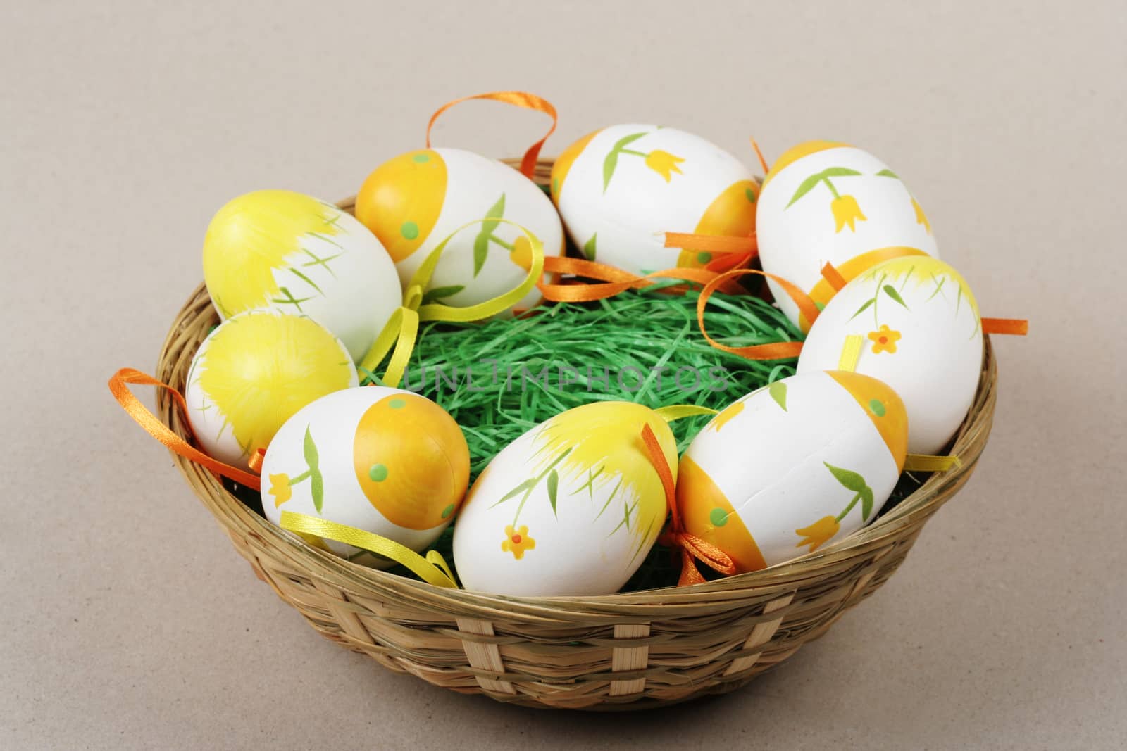 Painted easter eggs  in basket.