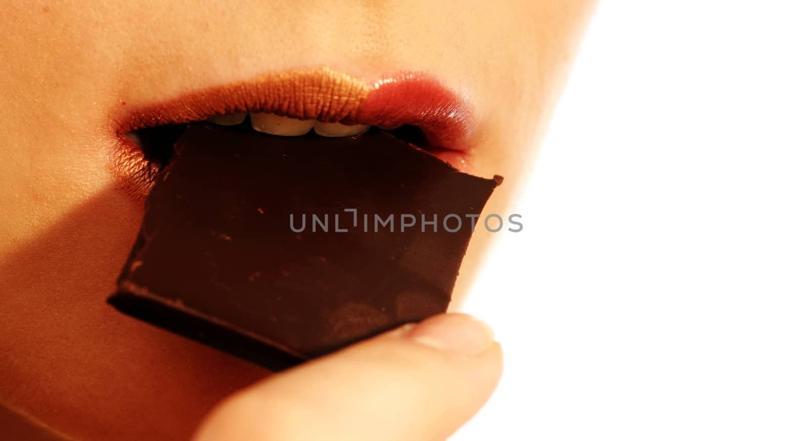 Macro image of bright lips. Isolated on white