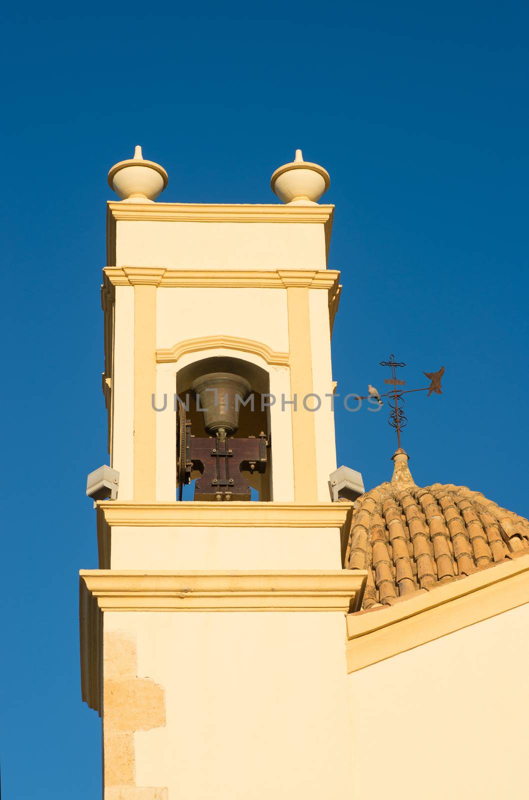 Detail take of a traditional Mediterranean belfry