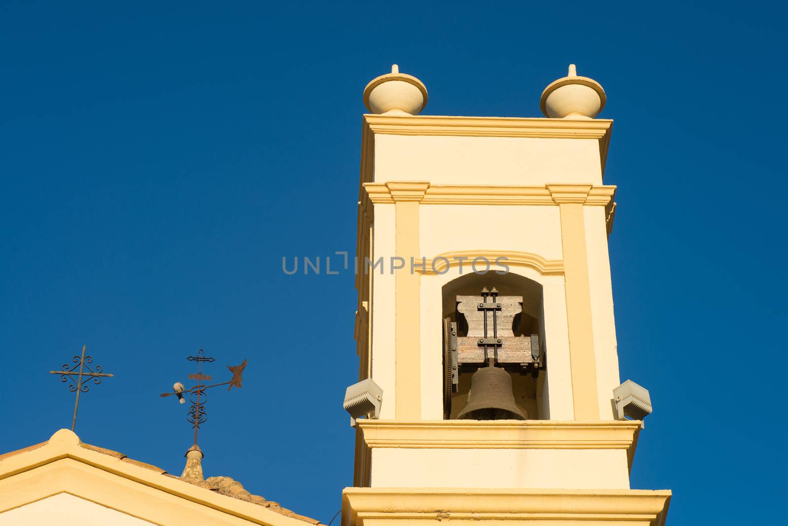 Detail take of a traditional Mediterranean belfry