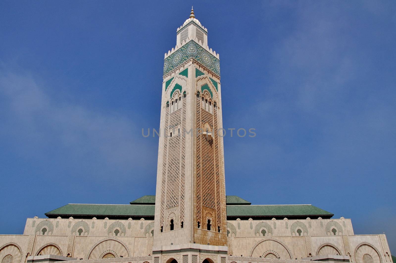 The Hassan II Mosque, located in Casablanca is the largest mosque in Morocco and the third largest mosque in the world