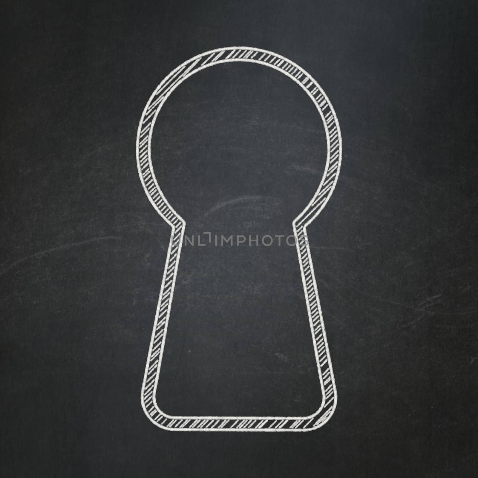 Information concept: Keyhole icon on Black chalkboard background, 3d render