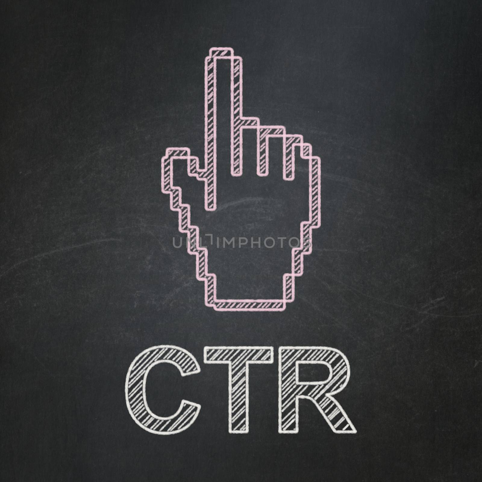 Finance concept: Mouse Cursor icon and text CTR on Black chalkboard background, 3d render