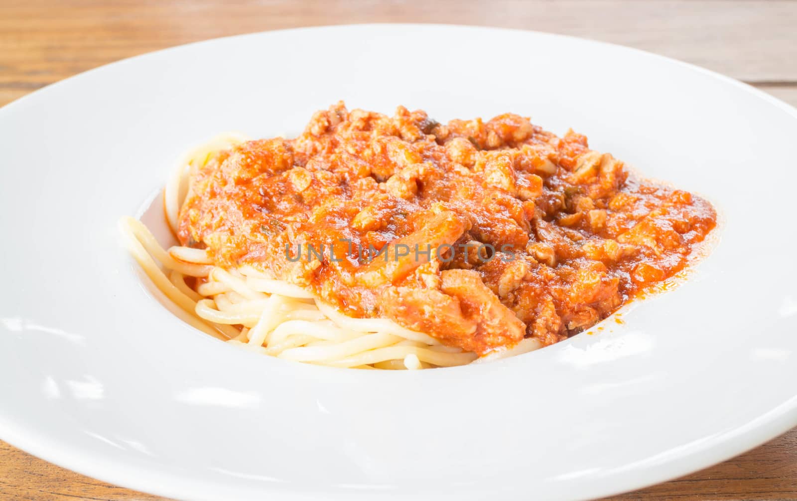 Spaghetti and pork with tomato sauce by punsayaporn