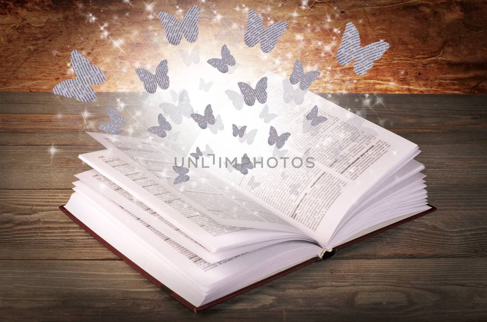 Open book with butterflies from a paper