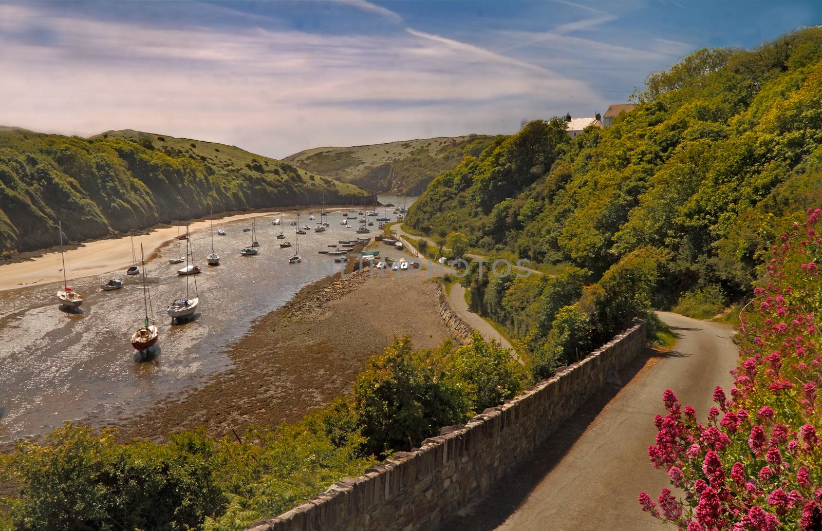 The estuary at Solva, in Pembrokeshire, Wales, Uk, is a safe haven for small pleasure craft.