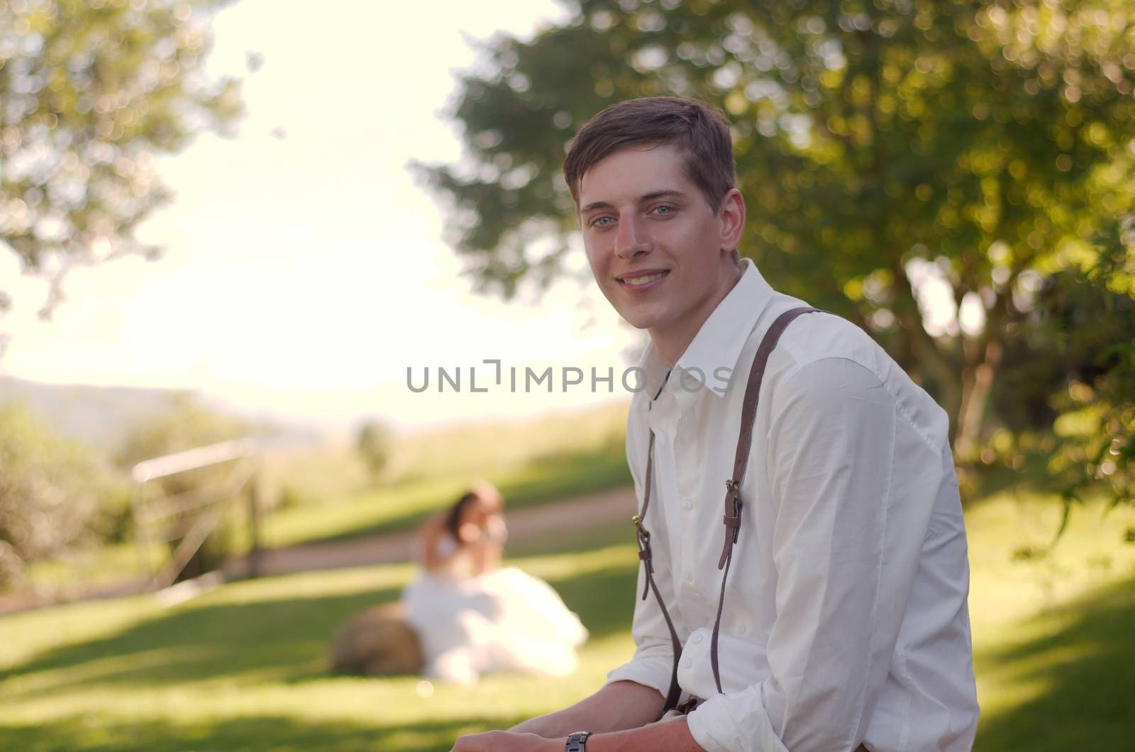 Bride and groom outside church after wedding ceremony