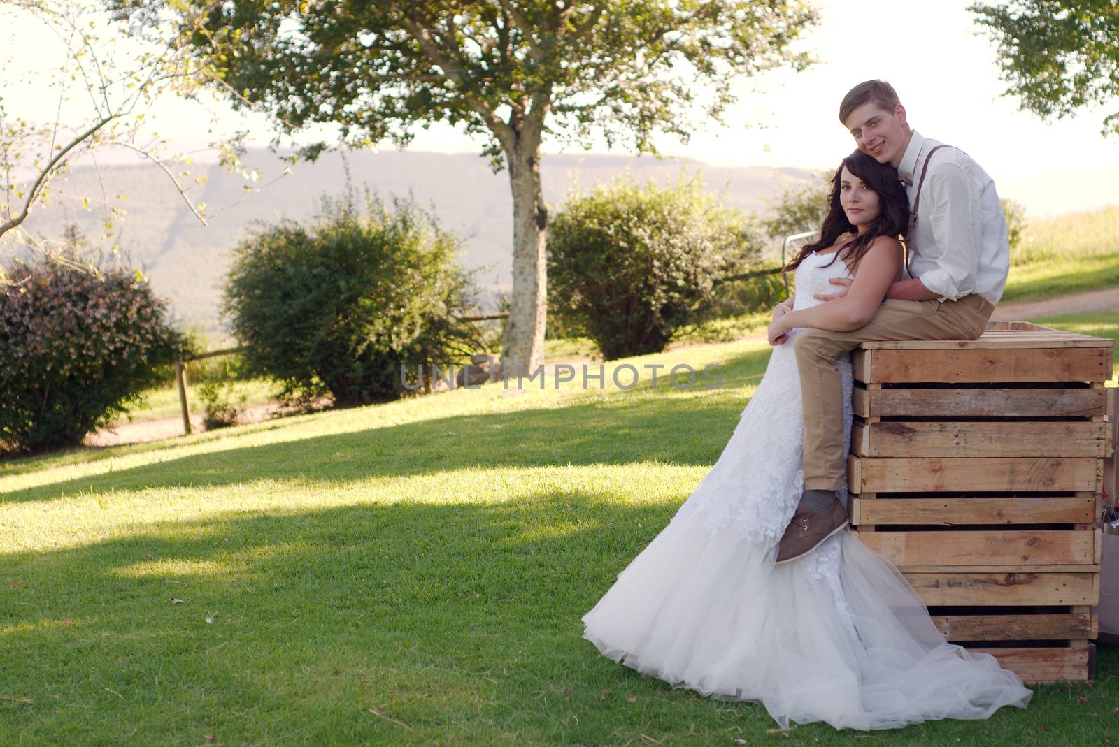 Bride and groom outside church after wedding ceremony